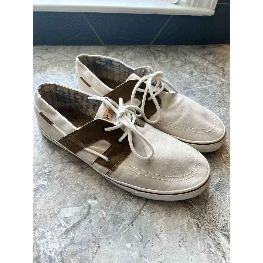 Tommy Bahama Men's Canvas Boat Shoes Beige Tan Casual Sneakers Size 11.5D